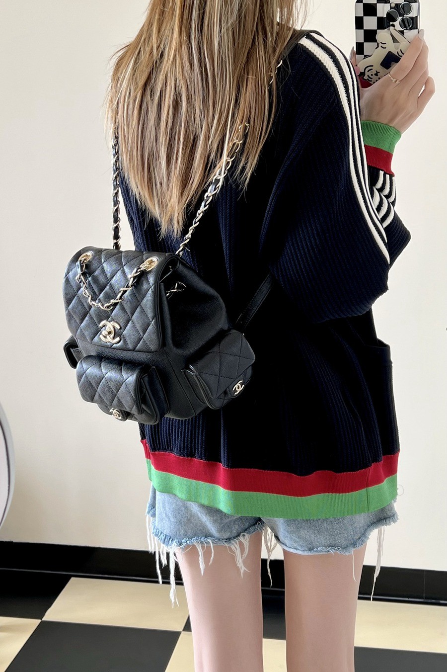 23K 坦克雙肩包 荔枝紋牛皮 黑色_10