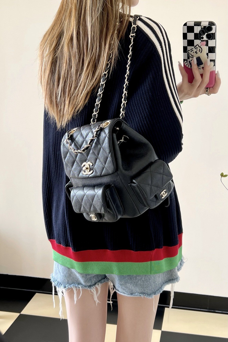 23K 坦克雙肩包 荔枝紋牛皮 黑色_11