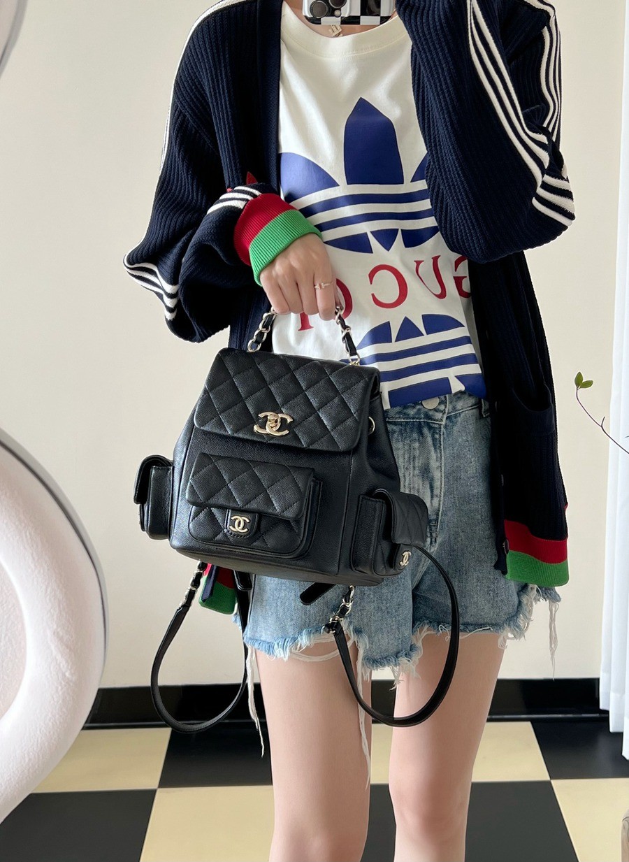 23K 坦克雙肩包 荔枝紋牛皮 黑色_12