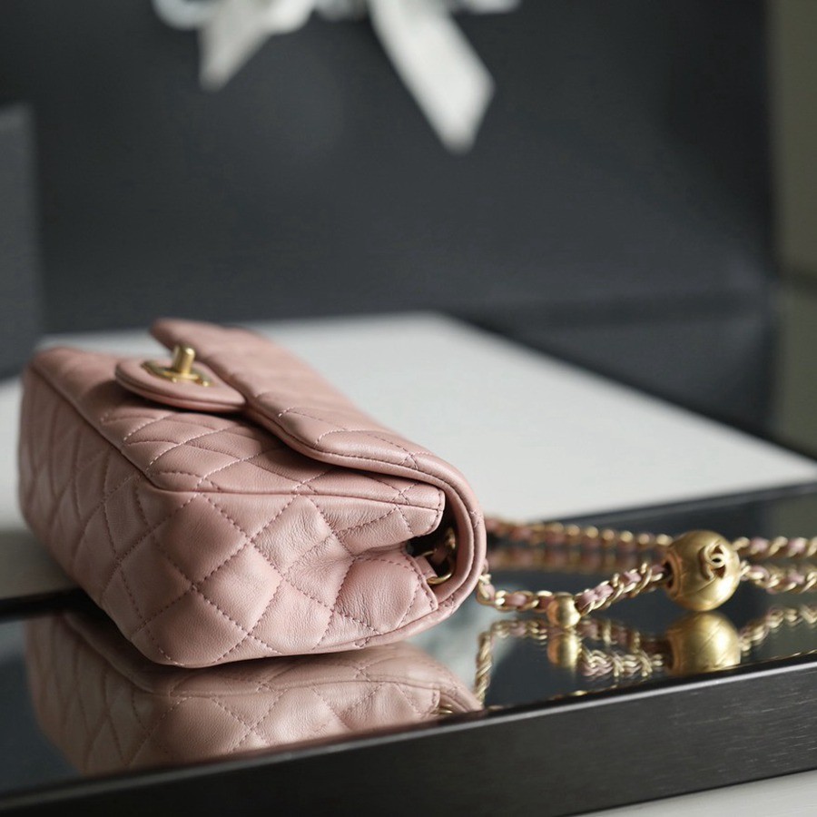 CF 經典款 金球 Mini 羊皮 粉色 金扣_5