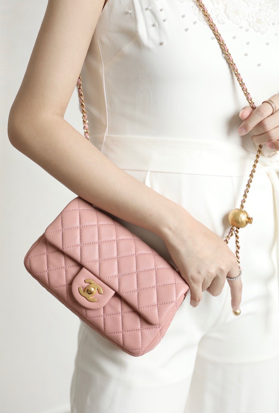 CF 經典款 金球 Mini 羊皮 粉色 金扣_9