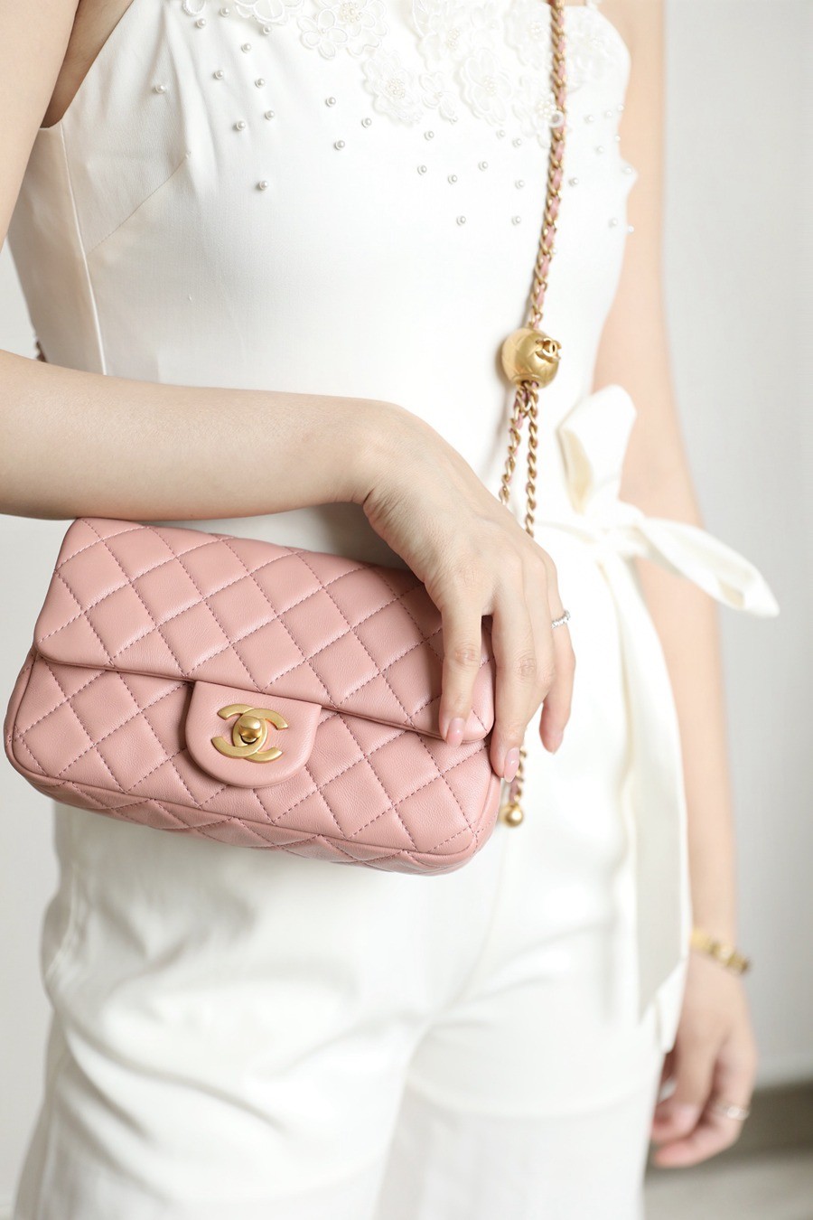 CF 經典款 金球 Mini 羊皮 粉色 金扣_10