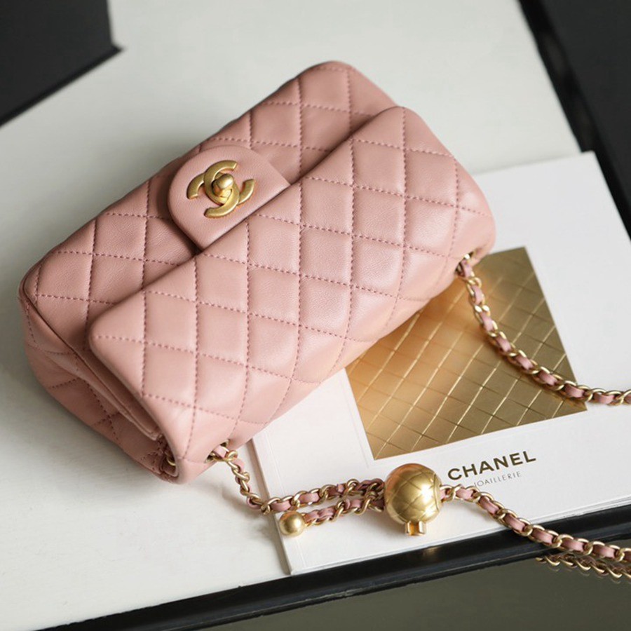 CF 經典款 金球 Mini 羊皮 粉色 金扣_6