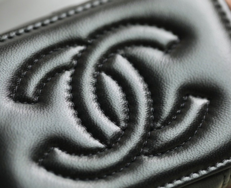 經典 金球化妝包 羊皮黑色 金扣_7