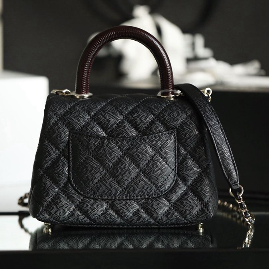 Coco Handle 黑色 棗紅蜥蜴紋手腕19CM 淡金扣_4