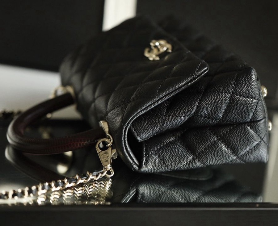 Coco Handle 黑色 棗紅蜥蜴紋手腕19CM 淡金扣_5