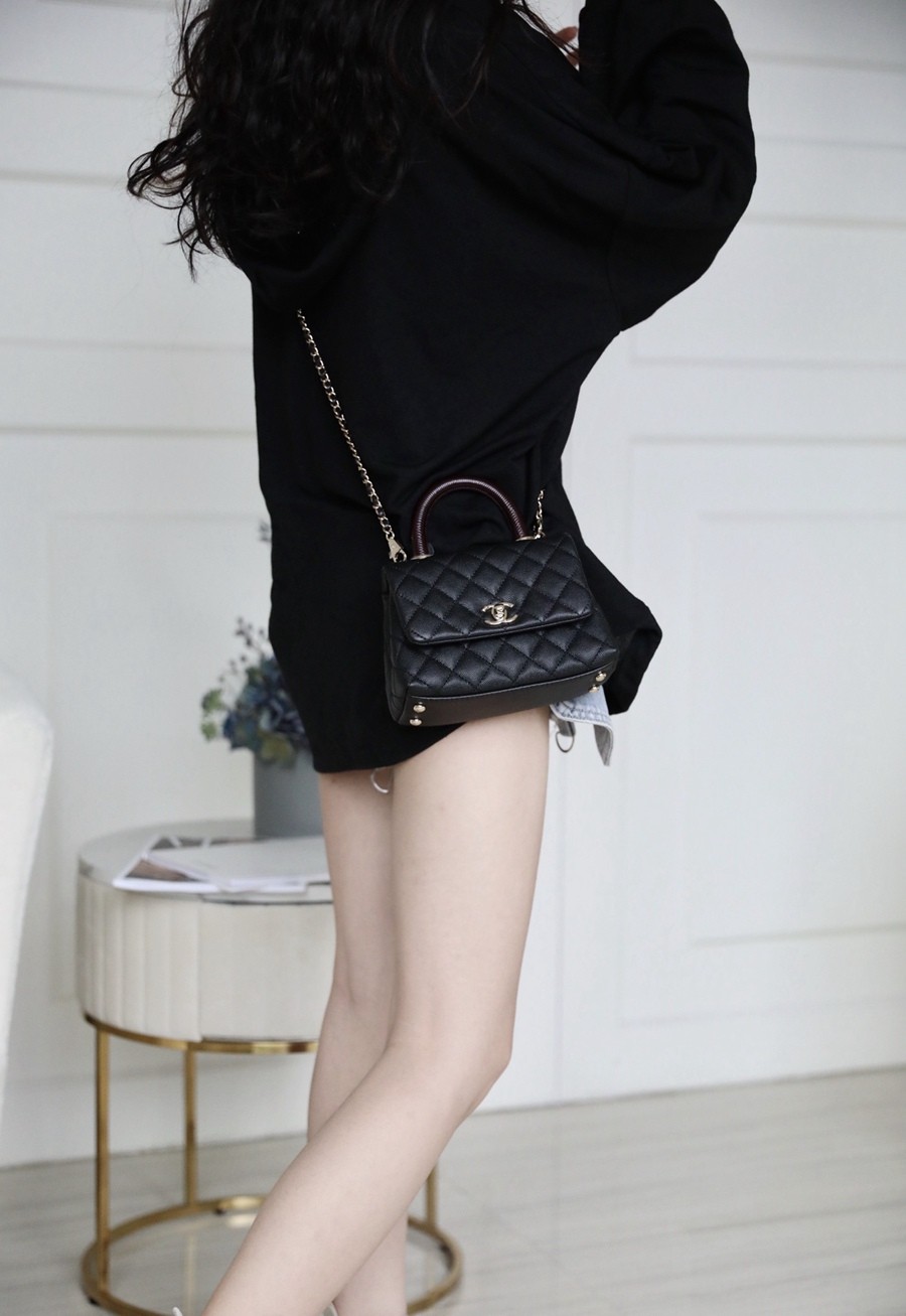 Coco Handle 黑色 棗紅蜥蜴紋手腕19CM 淡金扣_8