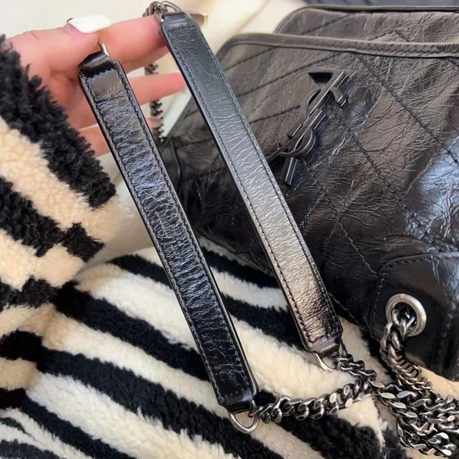 ysl niki 經典款 油蠟皮黑銀_5