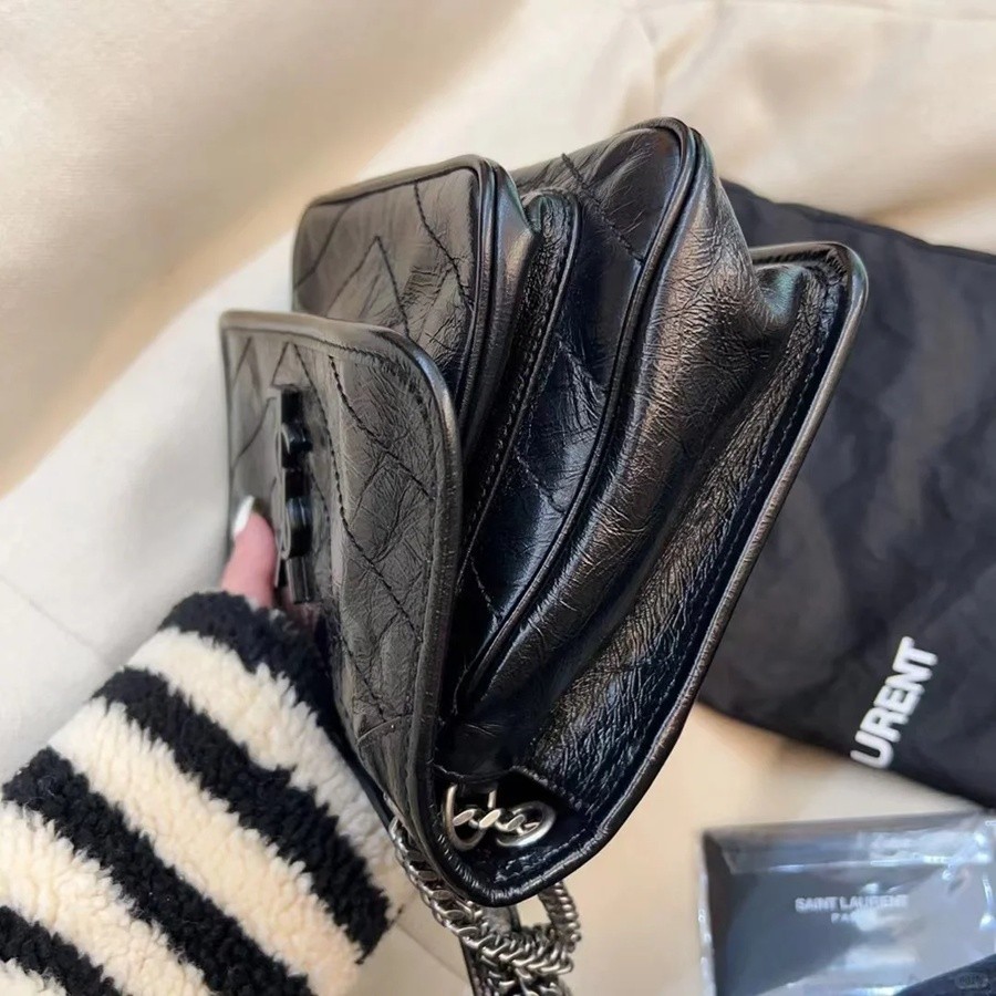 ysl niki 經典款 油蠟皮黑銀_4