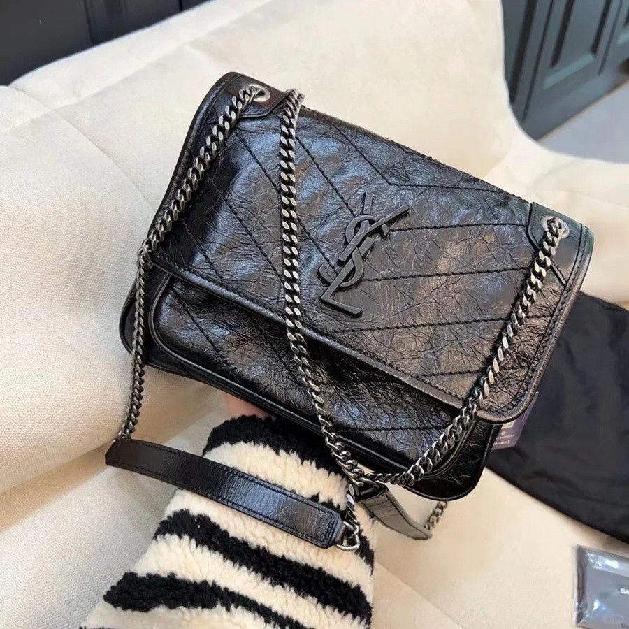 ysl niki 經典款 油蠟皮黑銀_1