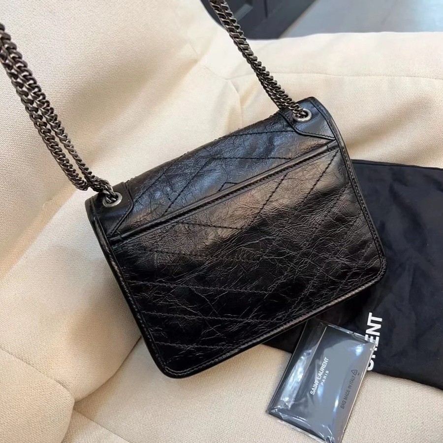 ysl niki 經典款 油蠟皮黑銀_2