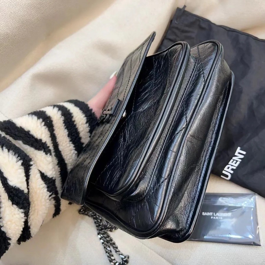 ysl niki 經典款 油蠟皮黑銀_3