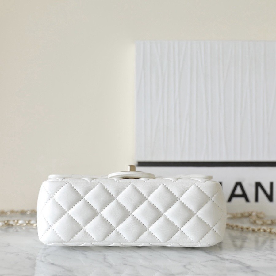 小香 23A 水鑽手提口蓋包 白色小號_4