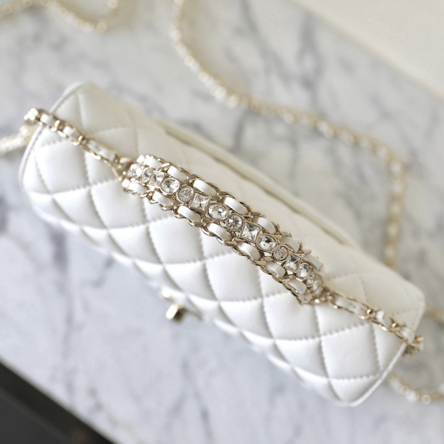 小香 23A 水鑽手提口蓋包 白色小號_5