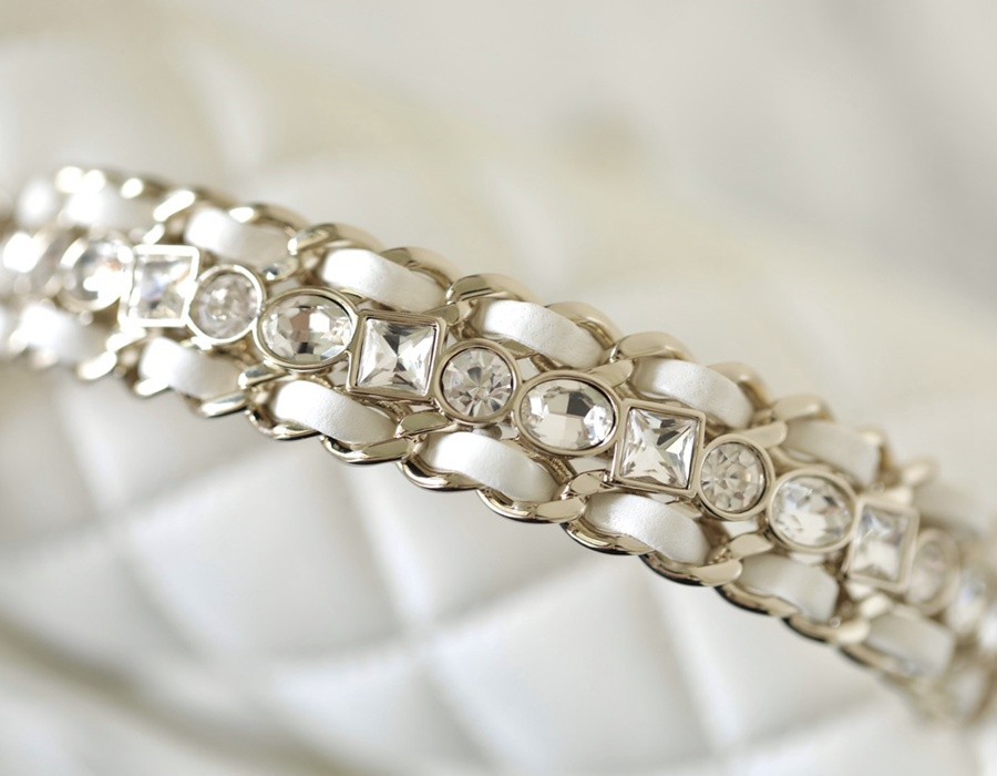 小香 23A 水鑽手提口蓋包 白色小號_9