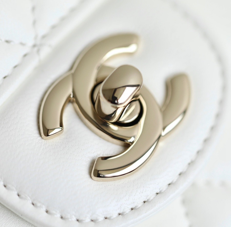 小香 23A 水鑽手提口蓋包 白色小號_11