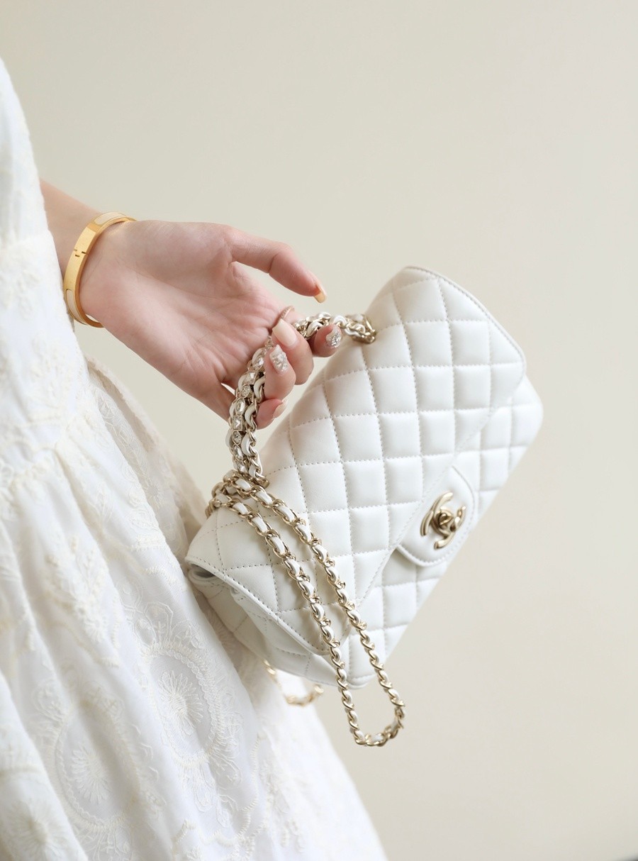 小香 23A 水鑽手提口蓋包 白色小號_21