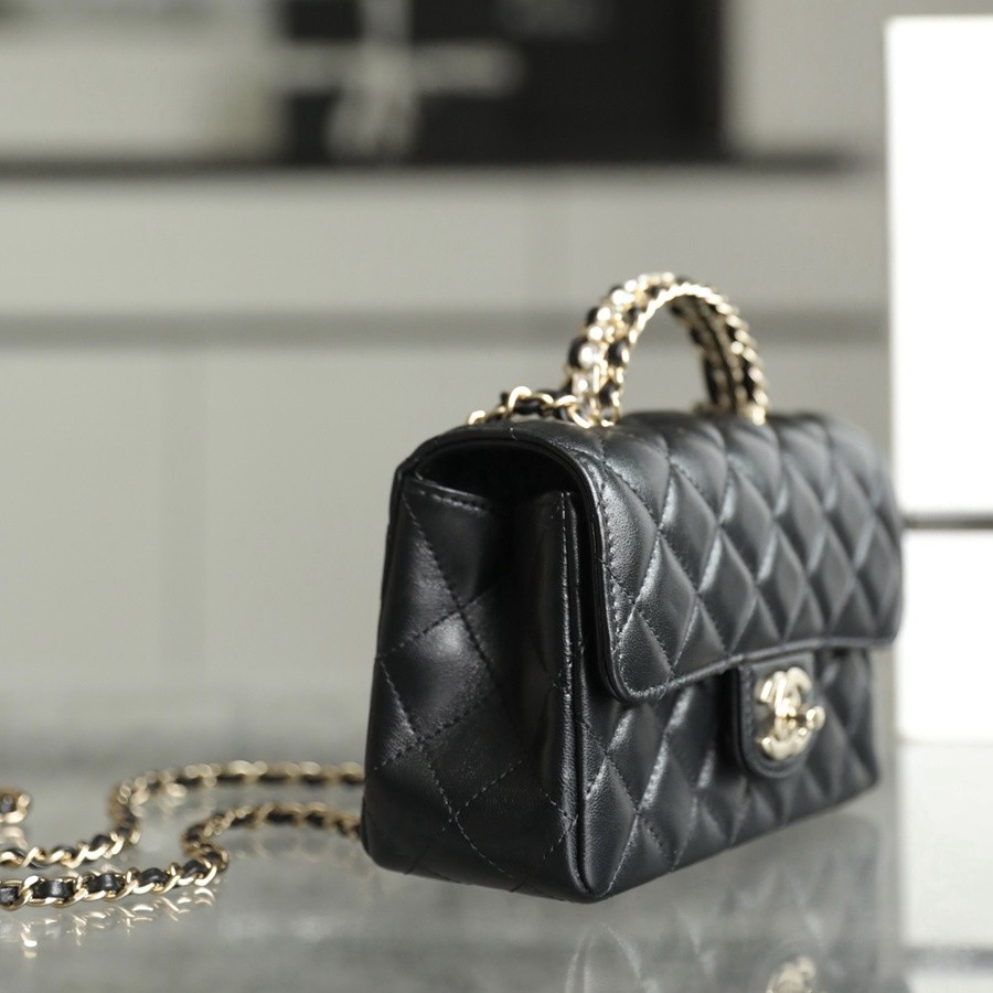 小香 23A 水鑽手提口蓋包 黑色mini_3