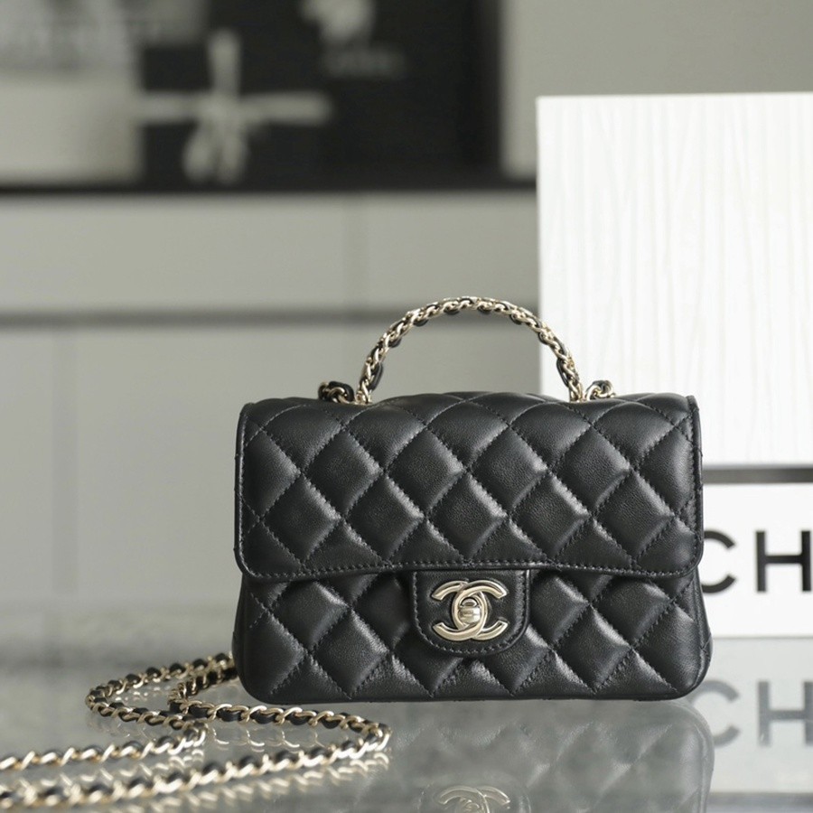 小香 23A 水鑽手提口蓋包 黑色mini_1