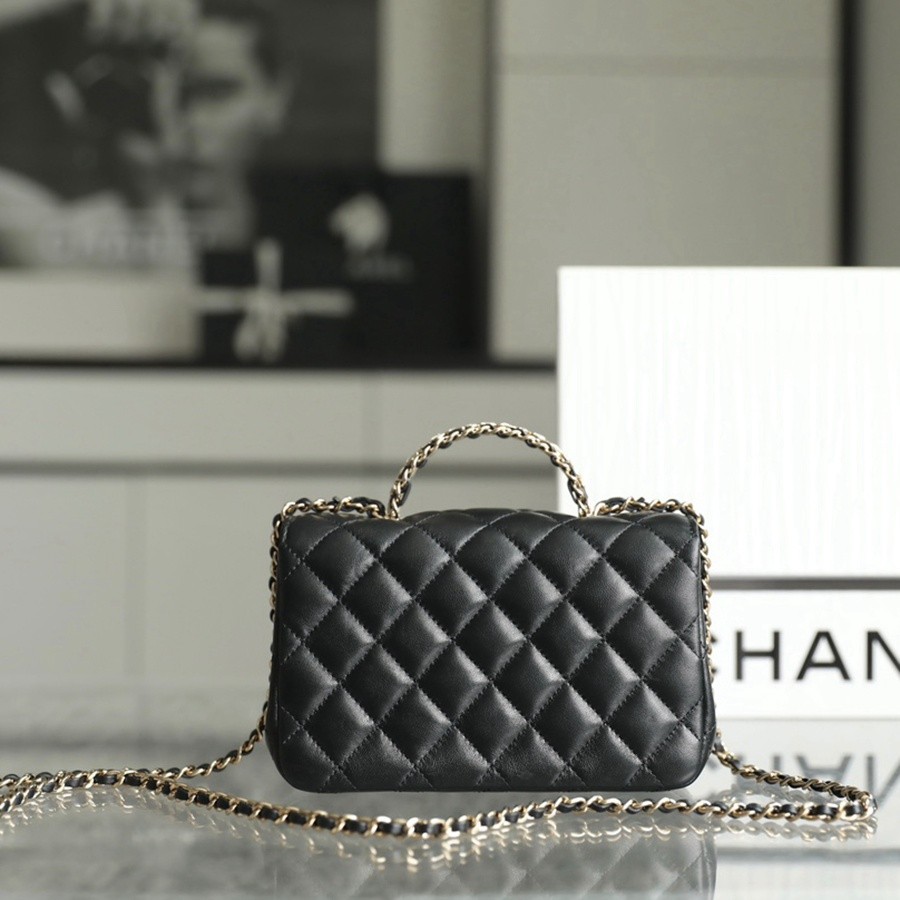 小香 23A 水鑽手提口蓋包 黑色mini_4