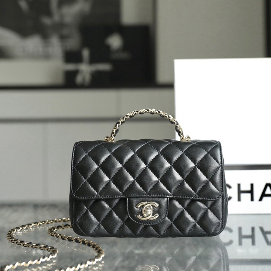 小香 23A 水鑽手提口蓋包 黑色小號_1