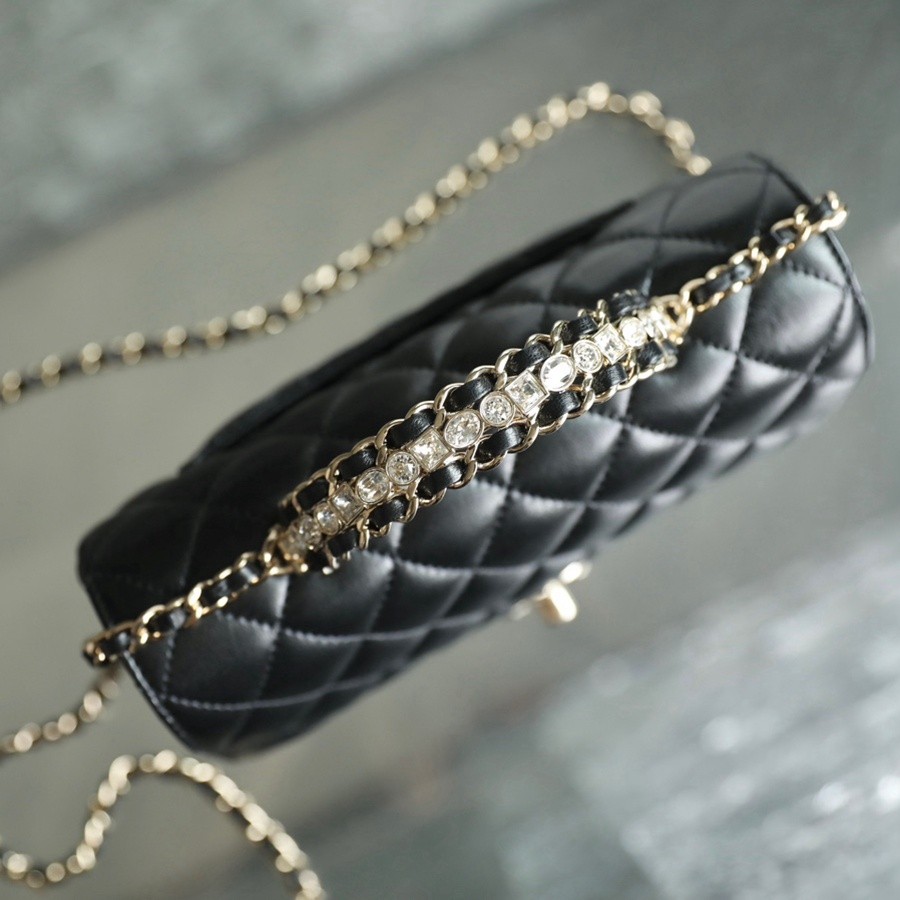 小香 23A 水鑽手提口蓋包 黑色小號_6