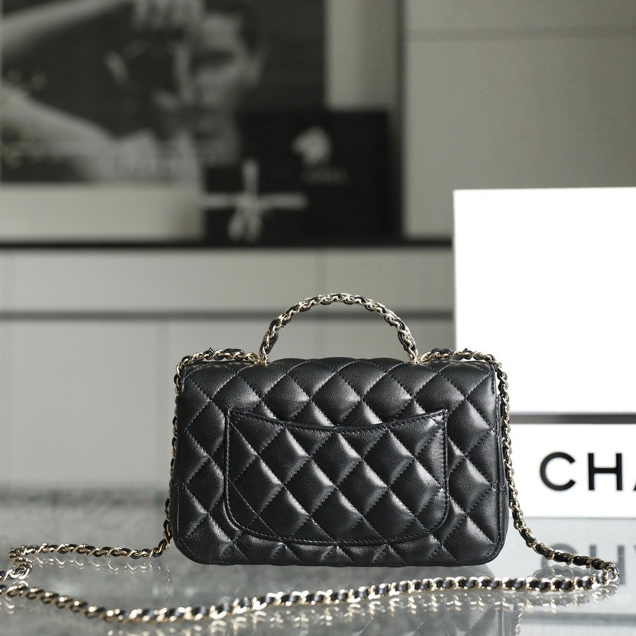 小香 23A 水鑽手提口蓋包 黑色小號_4