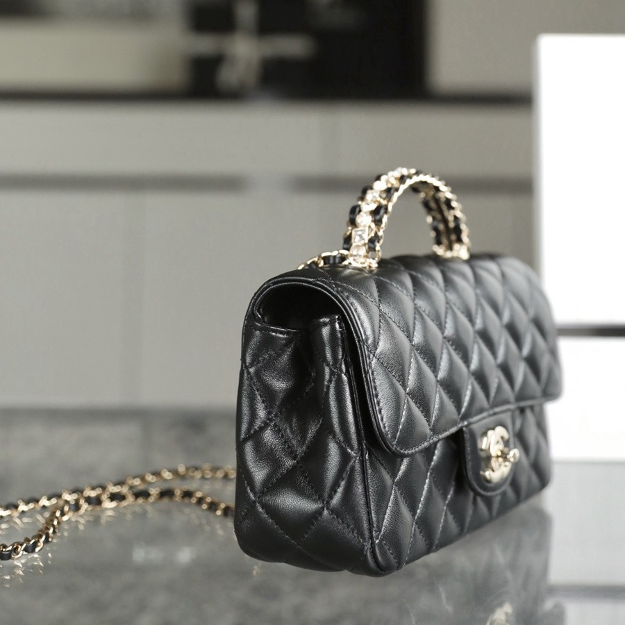 小香 23A 水鑽手提口蓋包 黑色小號_5