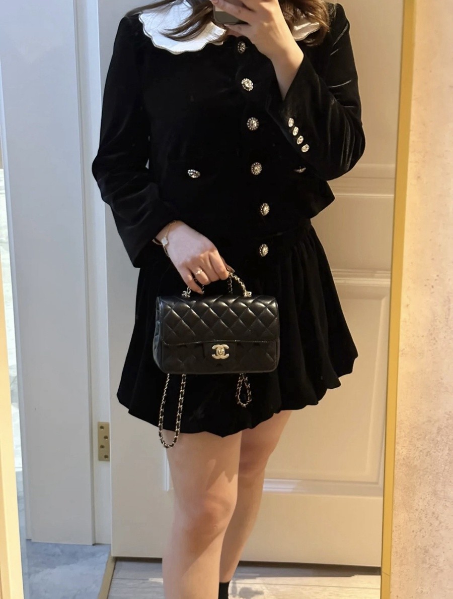 小香 23A 水鑽手提口蓋包 黑色小號_15