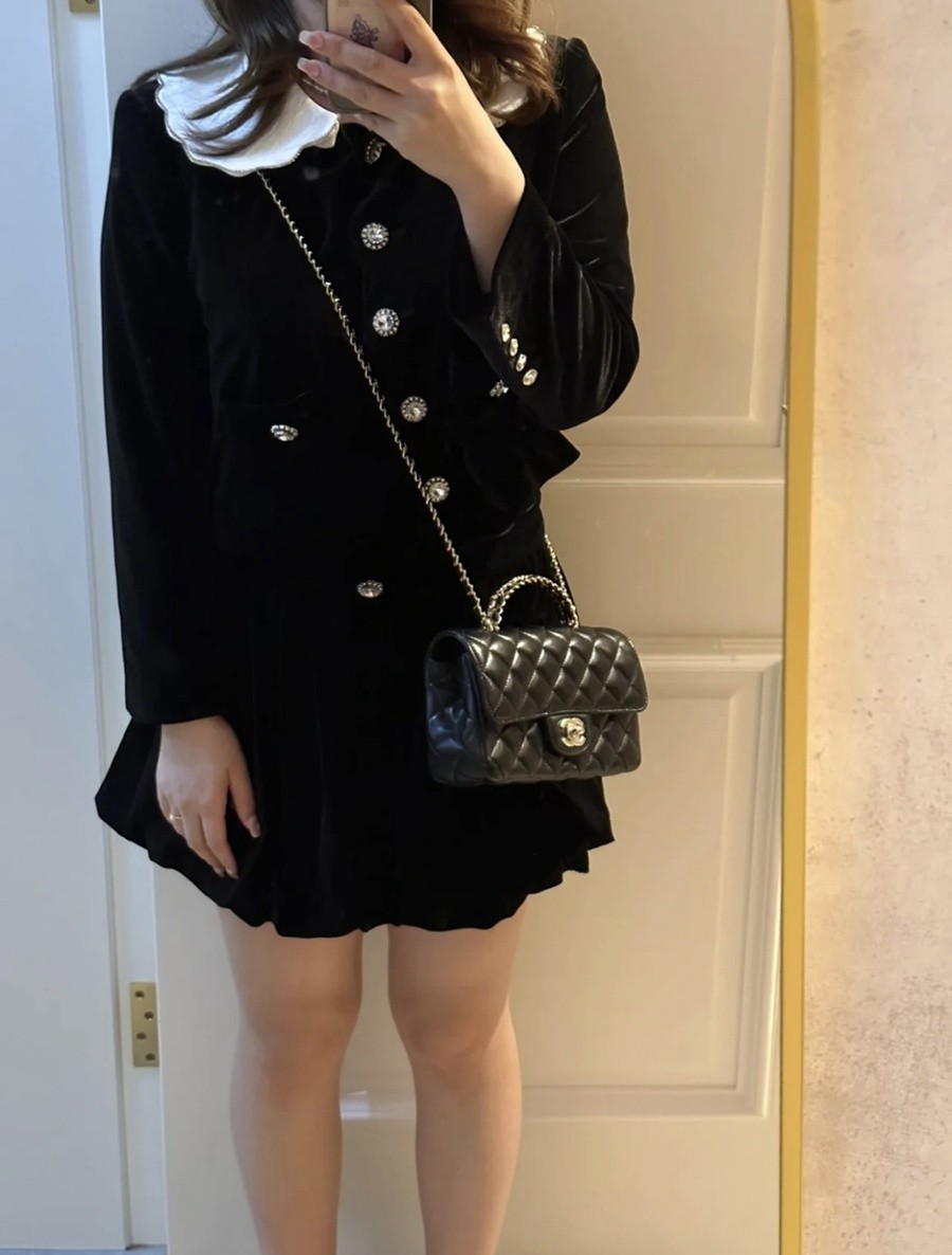 小香 23A 水鑽手提口蓋包 黑色小號_14