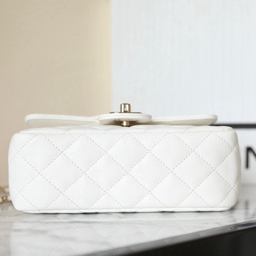 小香 23A 水鑽手提口蓋包 白色mini_5