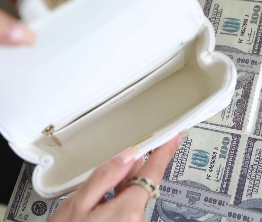 小香 23A 水鑽手提口蓋包 白色mini_6