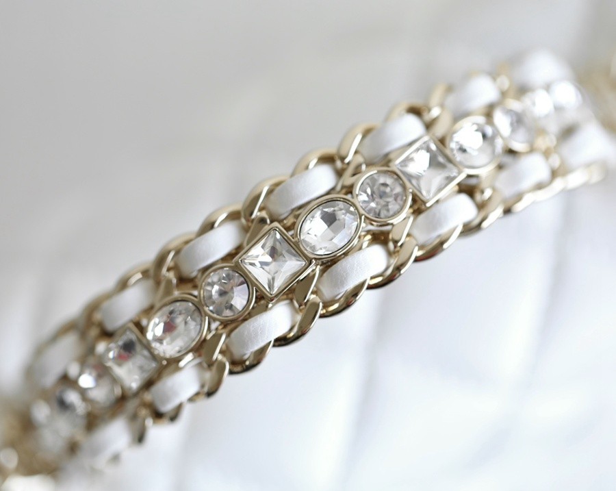 小香 23A 水鑽手提口蓋包 白色mini_8