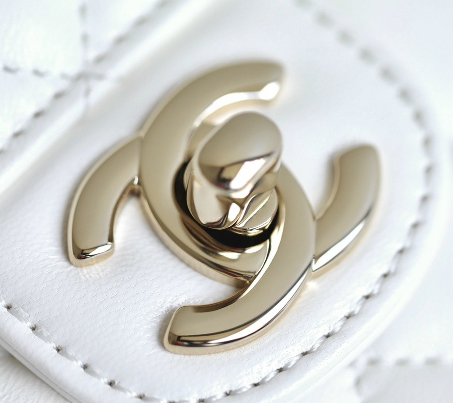 小香 23A 水鑽手提口蓋包 白色mini_11