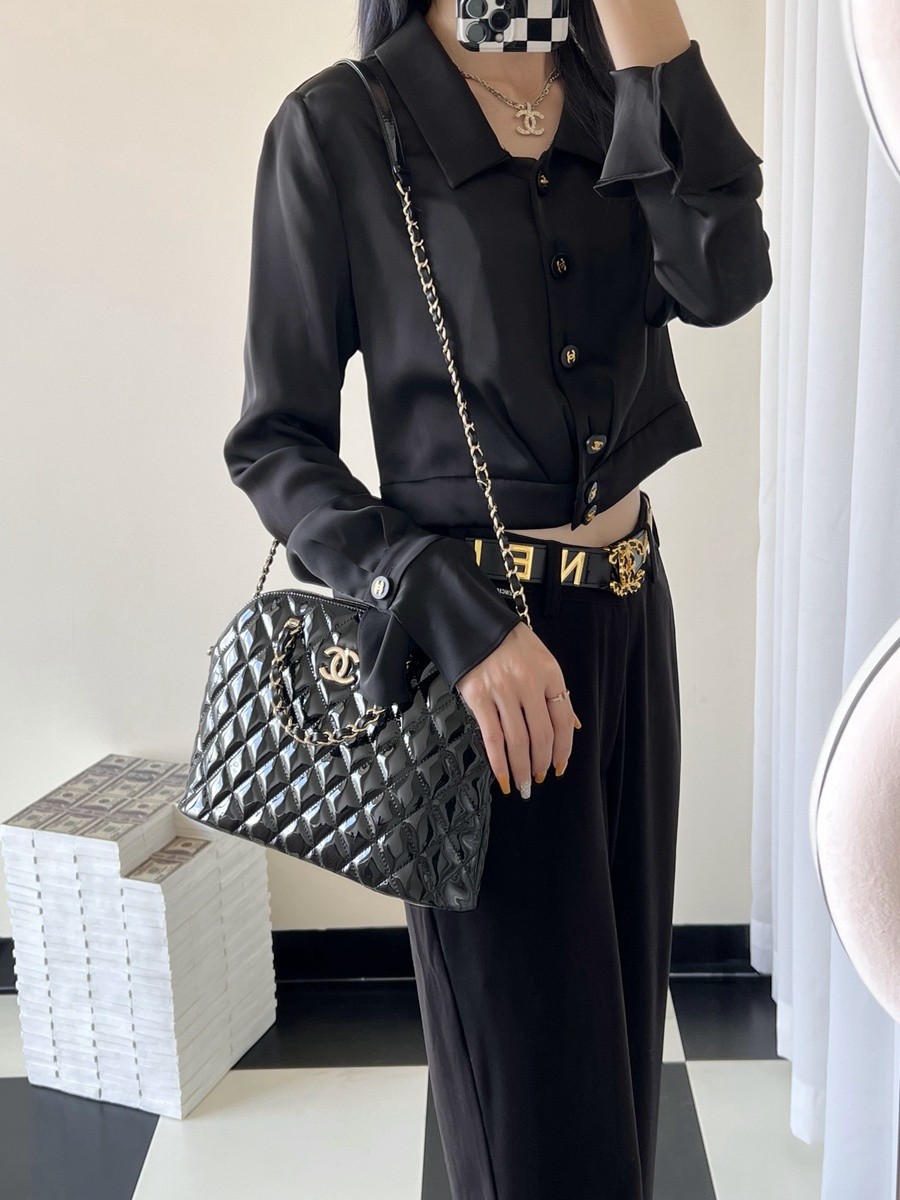 小香 23S春夏 漆皮貝殼BB包 大號黑色_18