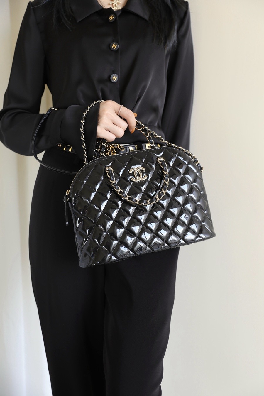 小香 23S春夏 漆皮貝殼BB包 大號黑色_17