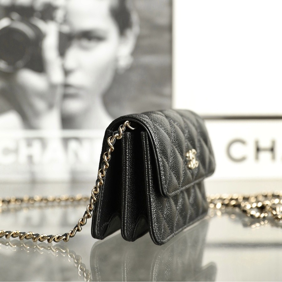 小香 23S春夏 蝴蝶結鏈條風琴錢包 黑色_6