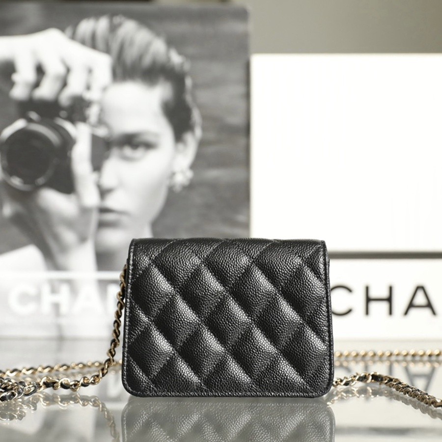 小香 23S春夏 蝴蝶結鏈條風琴錢包 黑色_4