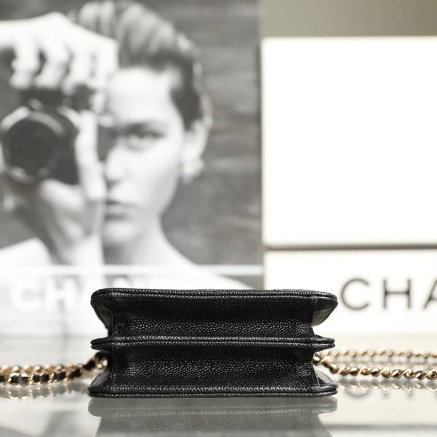 小香 23S春夏 蝴蝶結鏈條風琴錢包 黑色_2