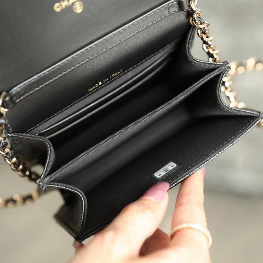 小香 23S春夏 蝴蝶結鏈條風琴錢包 黑色_5