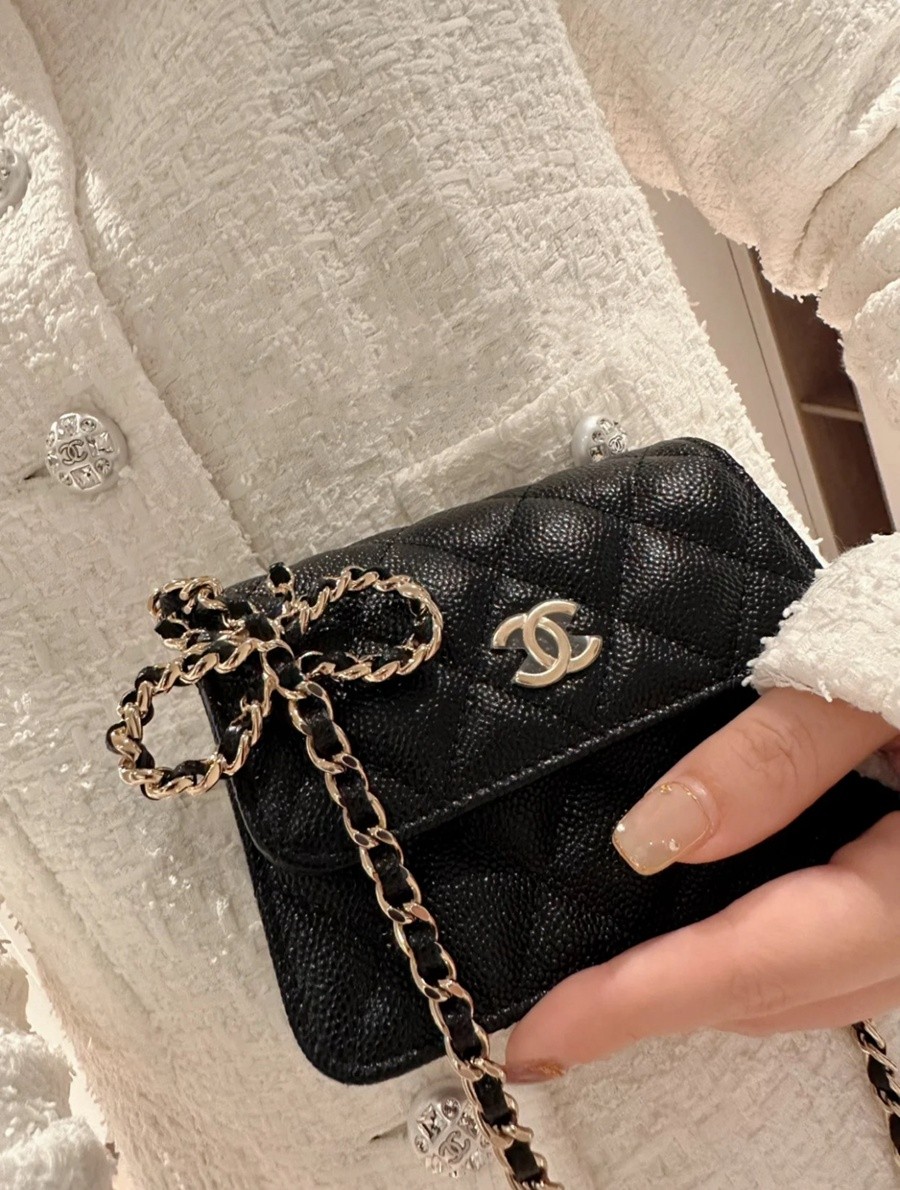 小香 23S春夏 蝴蝶結鏈條風琴錢包 黑色_19