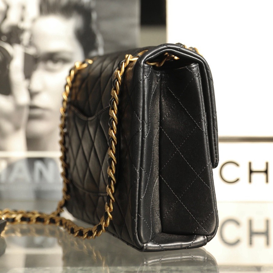 小香 23P系列 字母鏈條口蓋包 黑色小號_5