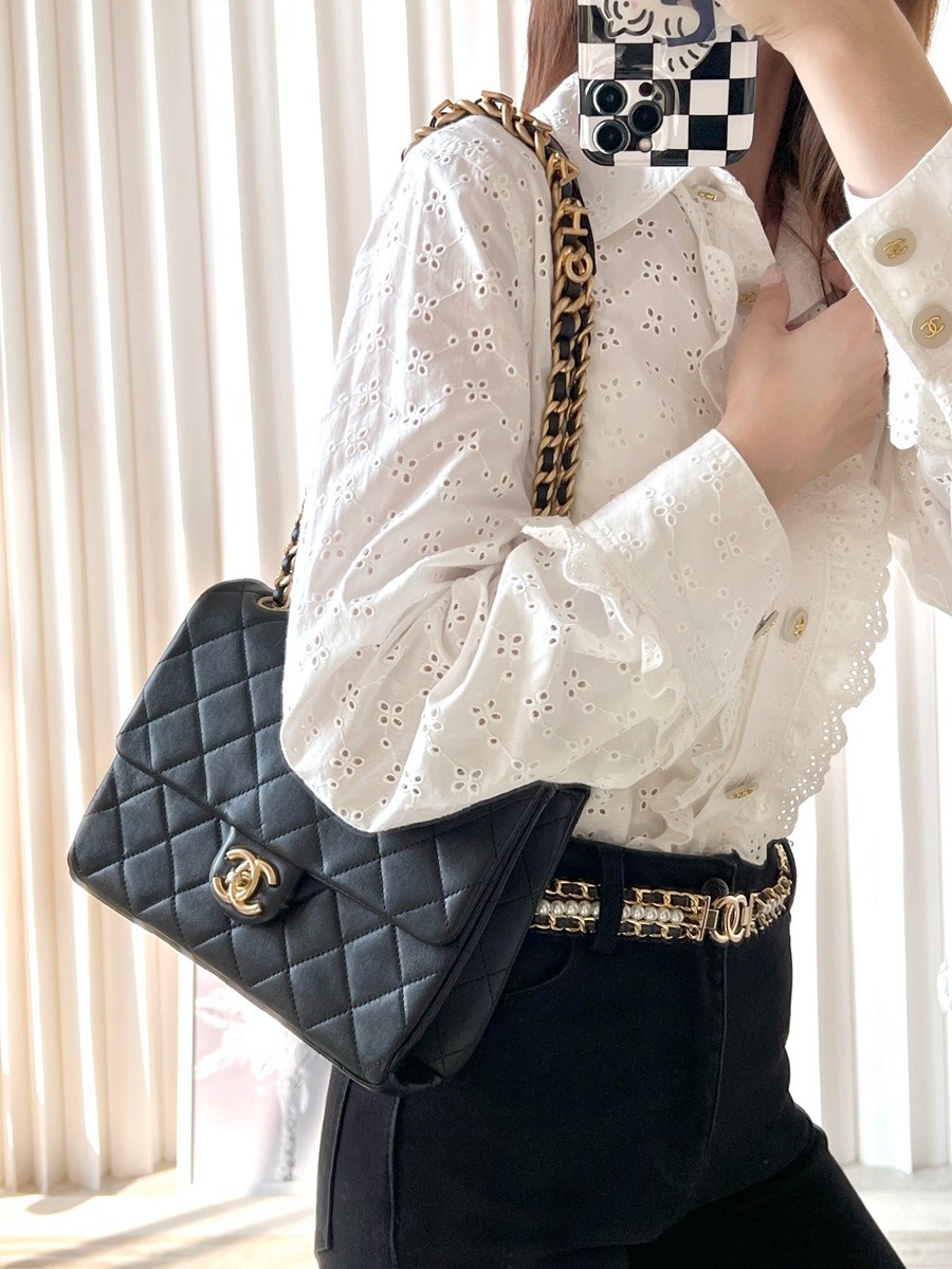 小香 23P系列 字母鏈條口蓋包 黑色小號_20