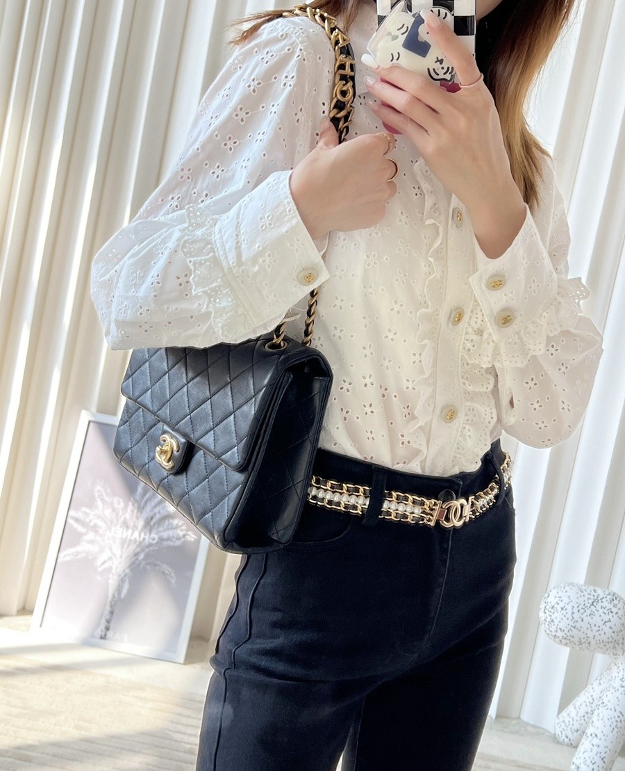 小香 23P系列 字母鏈條口蓋包 黑色小號_19