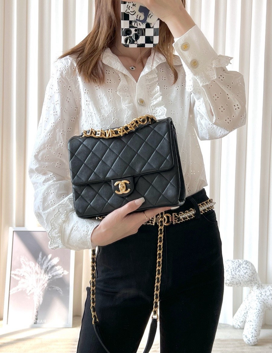 小香 23P系列 字母鏈條口蓋包 黑色小號_18