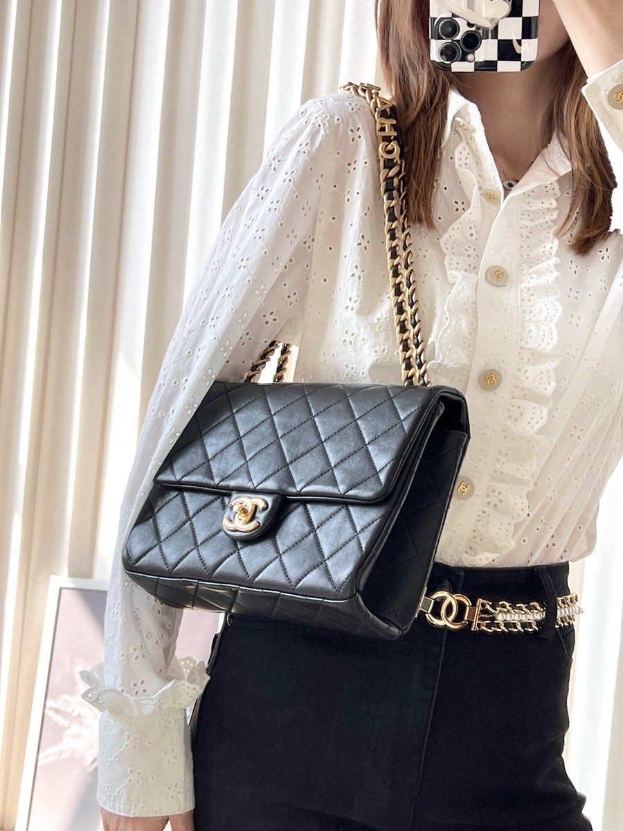 小香 23P系列 字母鏈條口蓋包 黑色小號_22