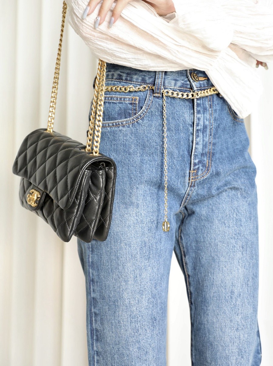 小香 22K秋冬 小金柱調節鏈口蓋包小號 黑色-041_21