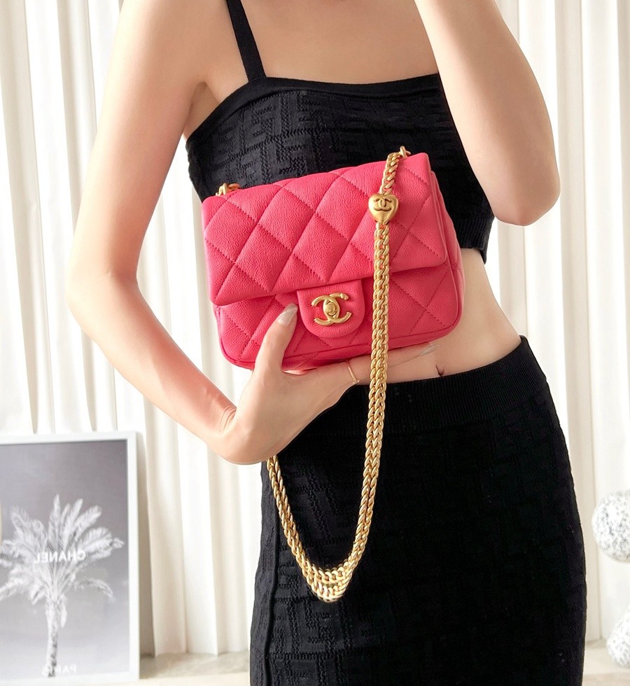 小香 23P系列愛心扣口蓋包 深粉中號_20