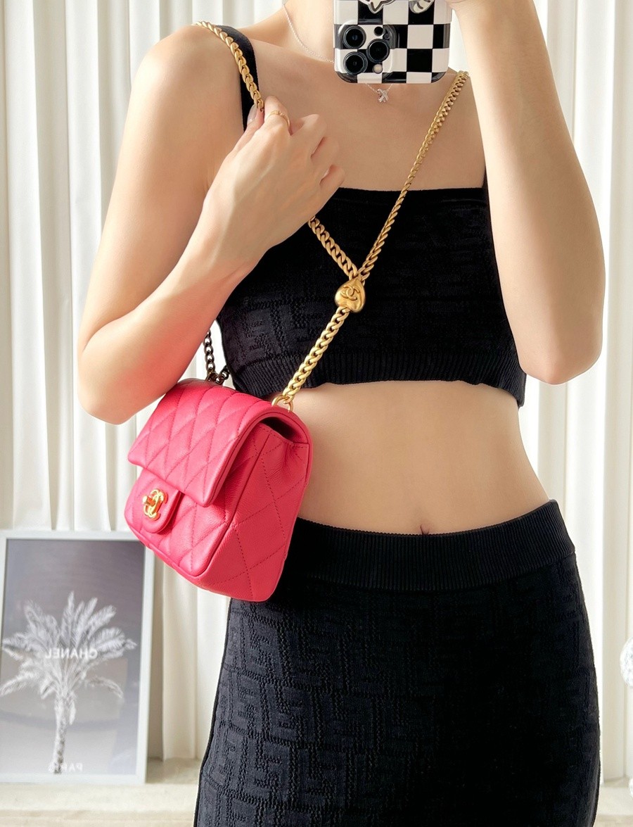 小香 23P系列愛心扣口蓋包 深粉中號_23