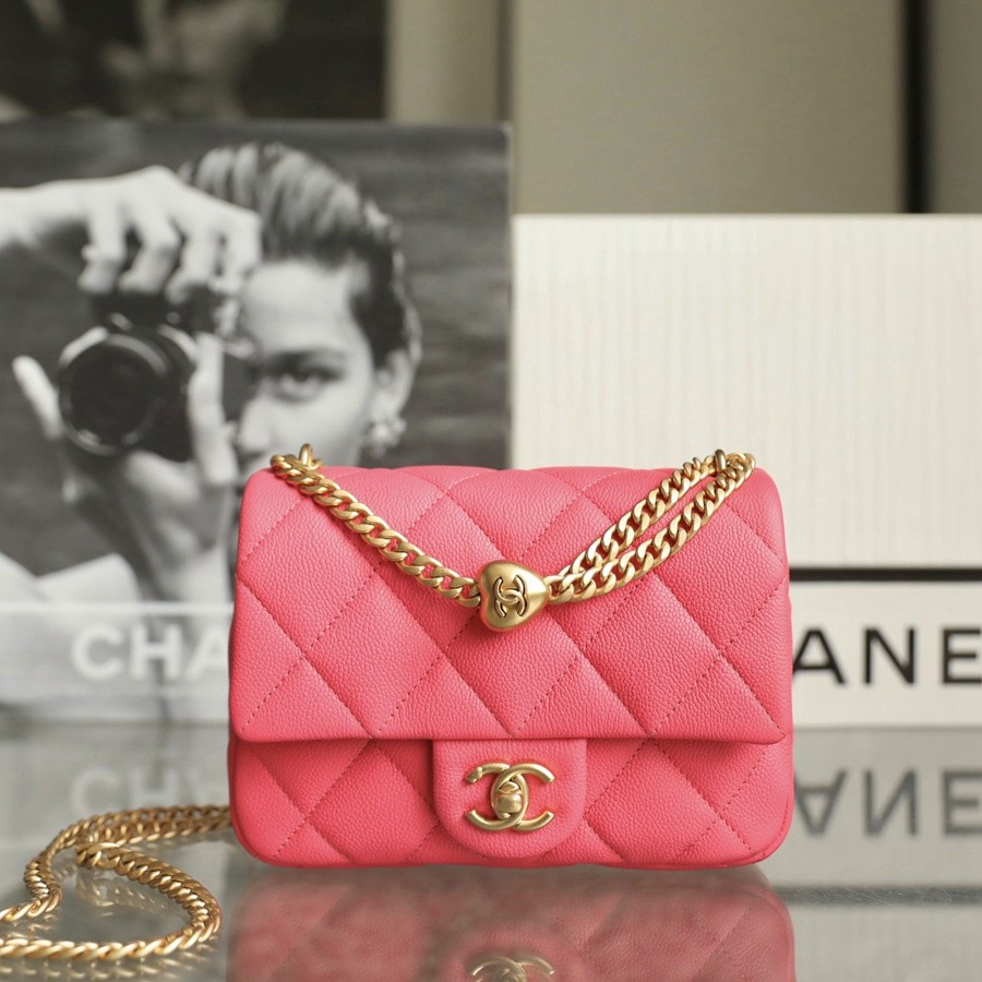 小香 23P系列愛心扣口蓋包 深粉中號_1